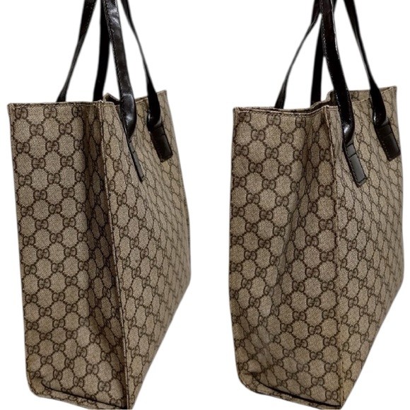 Gucci GG Monogram Canvas Tote Bag Brown Leather Trim Authentic Vintage Shopper - Picture 15 of 16